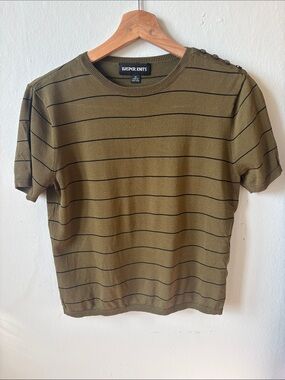 Olive Striped Short-Sleeve Knit Tee